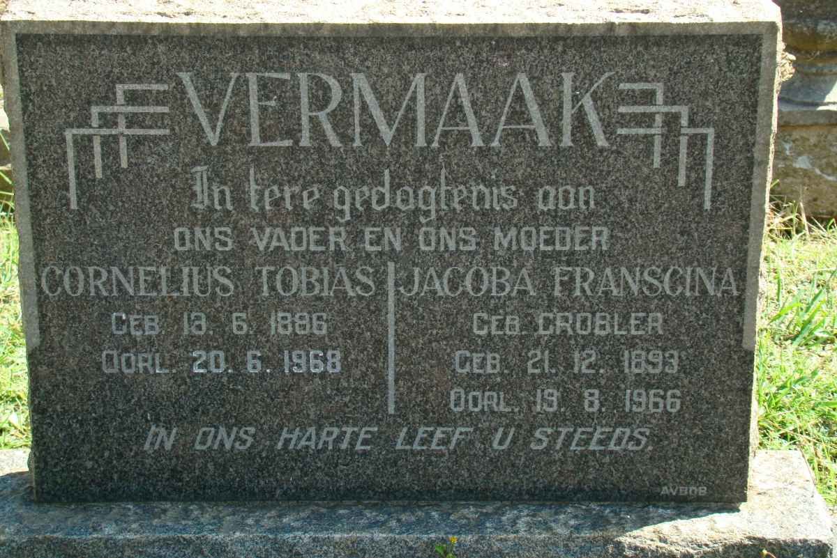 VERMAAK Cornelius Tobias 1886-1968 &amp; Jacoba Franscina GROBLER 1893-1966