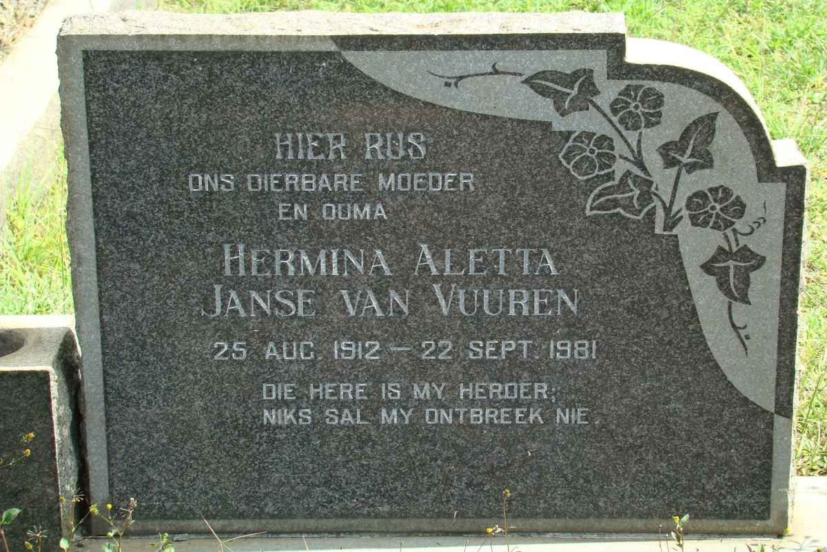 VUUREN Hermina Aletta, Janse van 1912-1981
