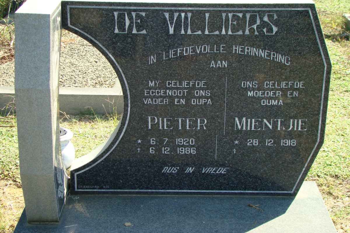 VILLIERS Pieter. de 1920-1986 &amp; Mientjie 1918-