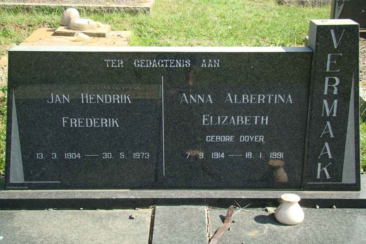 VERMAAK Jan Hendrik Frederik 1904-1973 &amp; Anna Albertina Elizabeth DOYER 1914-1991