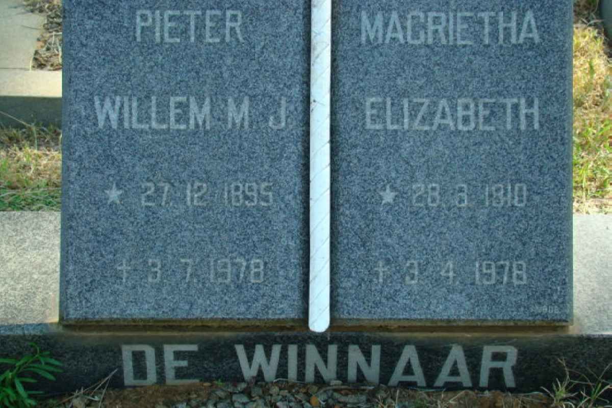 WINNAAR Pieter Willem M.J., de 1895-1978 &amp; Magrietha Elizabeth 1910-1978