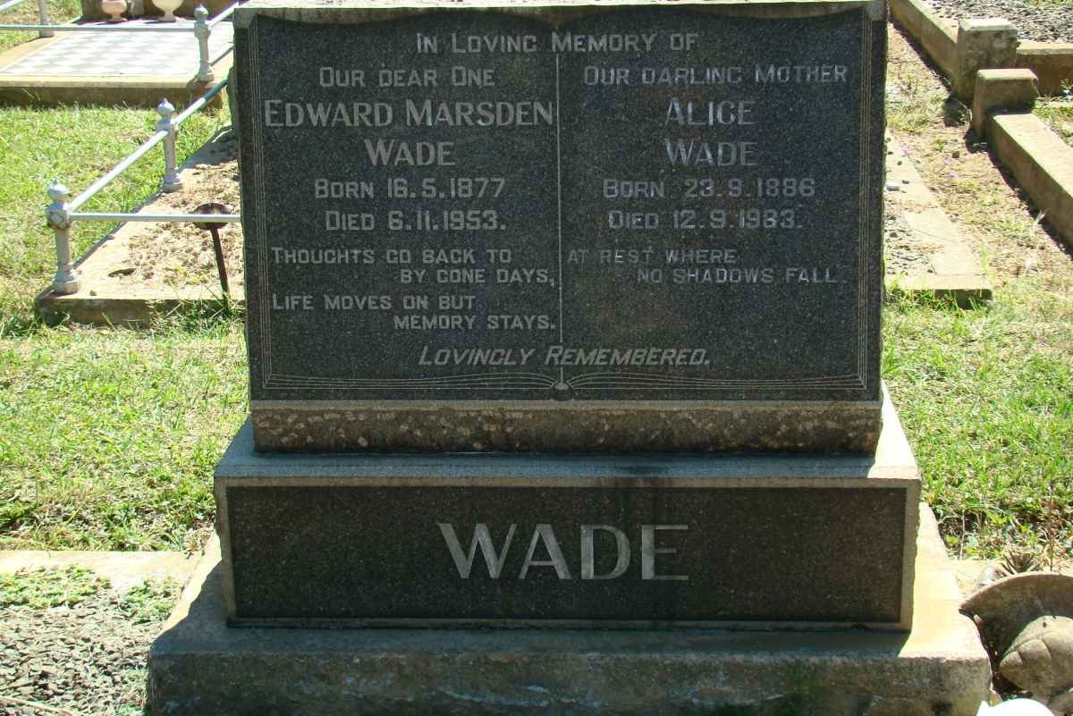 WADE Edward Marsden 1877-1953 &amp; Alice 1886-1983