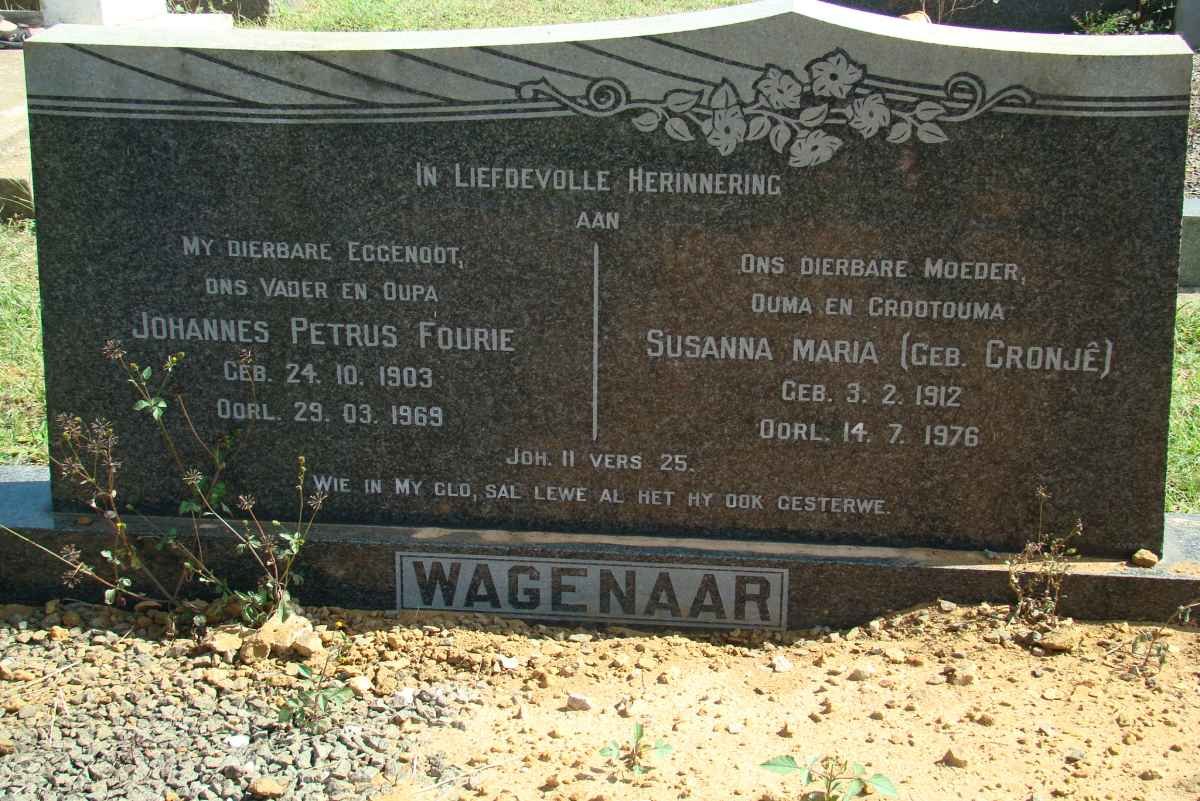 WAGENAAR Johannes Petrus Fourie 1903-1969 &amp; Susanna Maria CRONJE 1912-1976