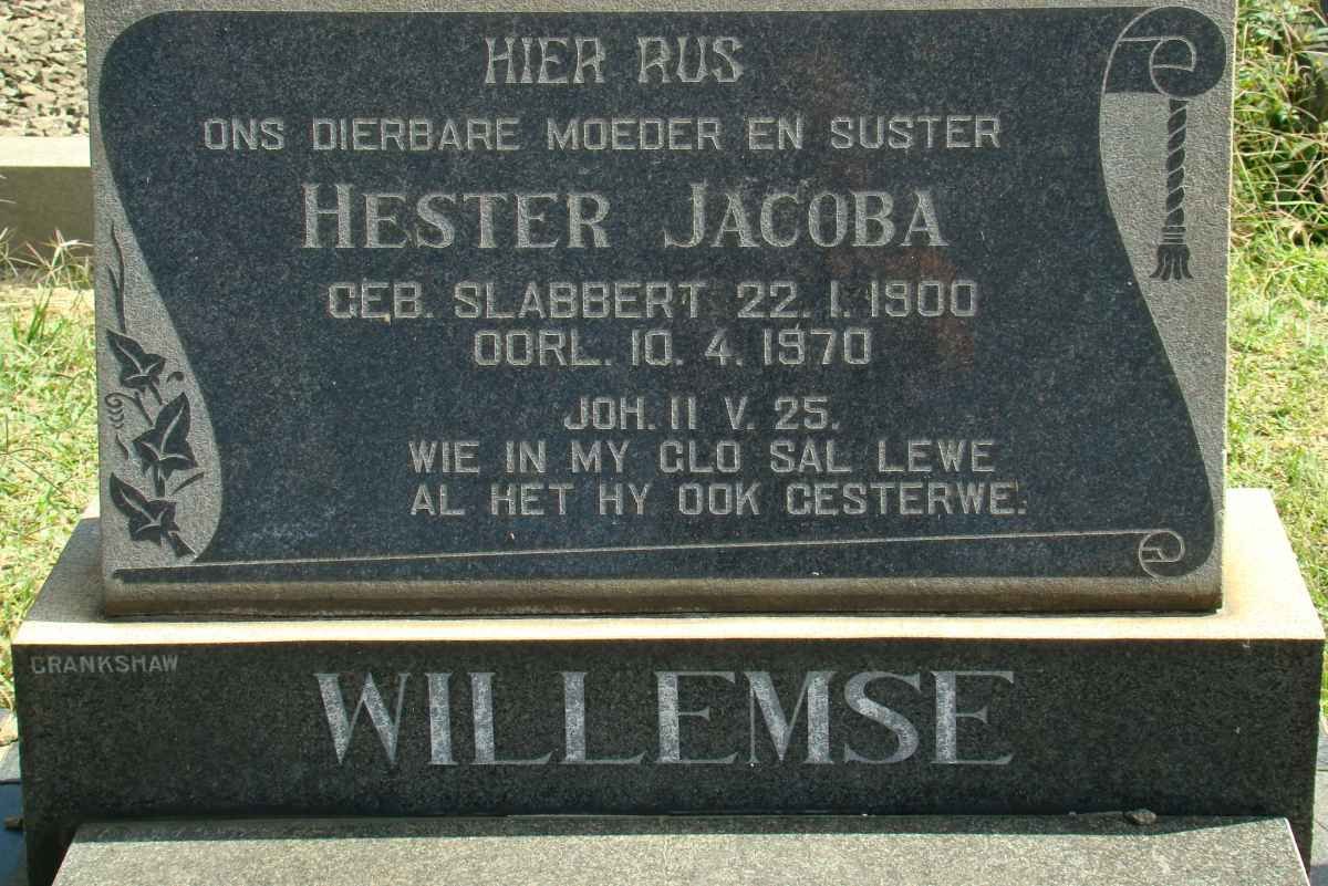 WILLEMSE Hester Jacoba nee SLABBERT 1900-1970