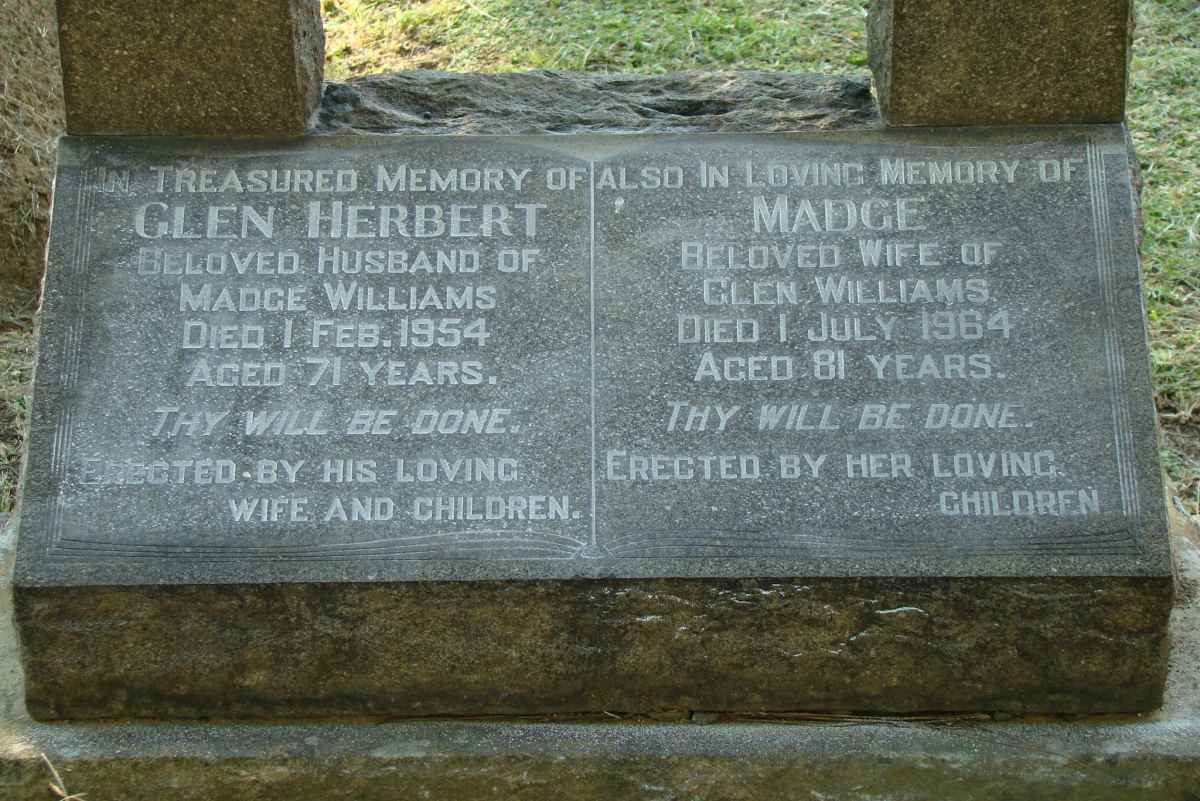 WILLIAMS Glen Herbert -1954 &amp; Madge -1984