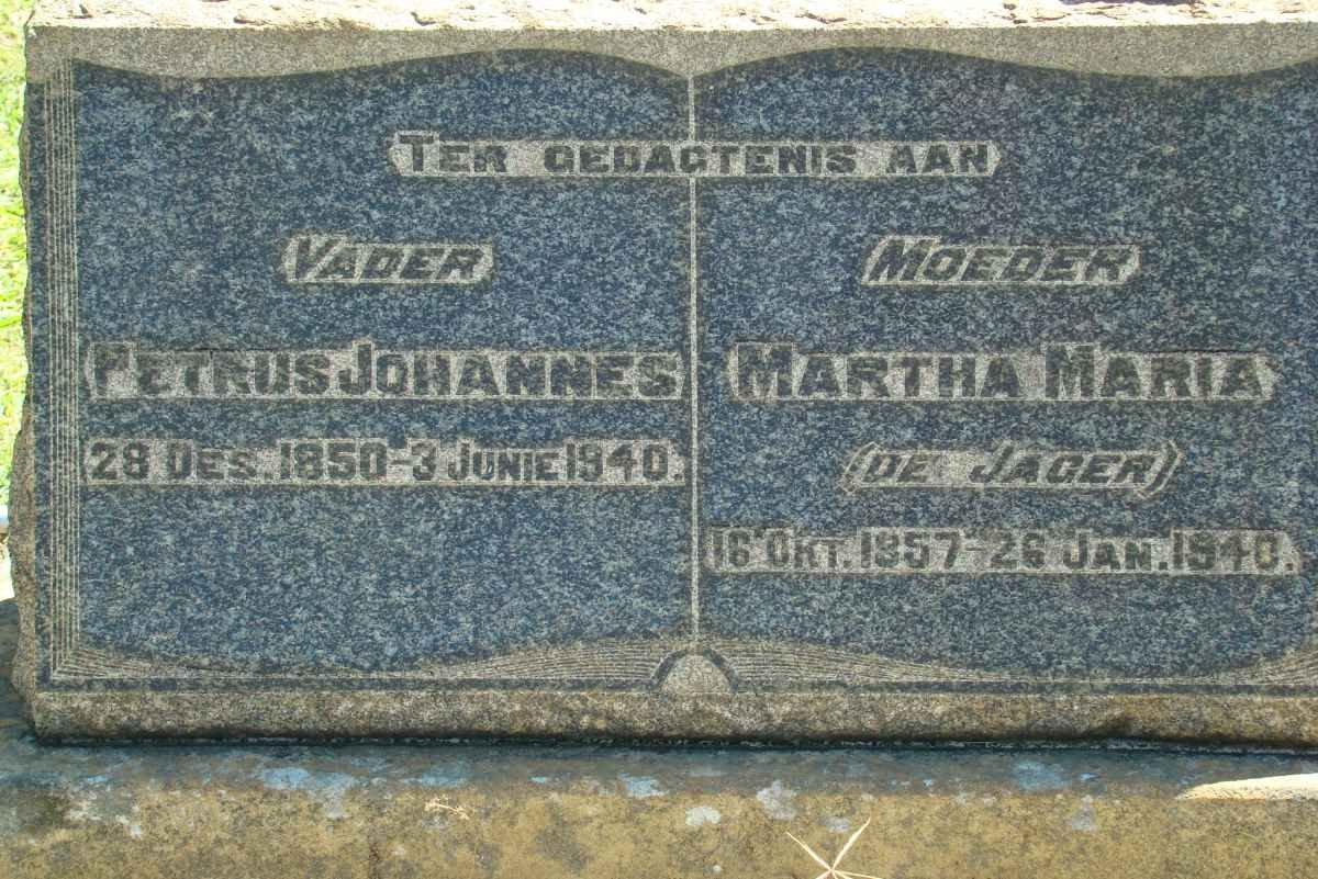 ? Petrus Johannes 1850-1940 &amp; Martha Maria DE JAGER 1857-1940