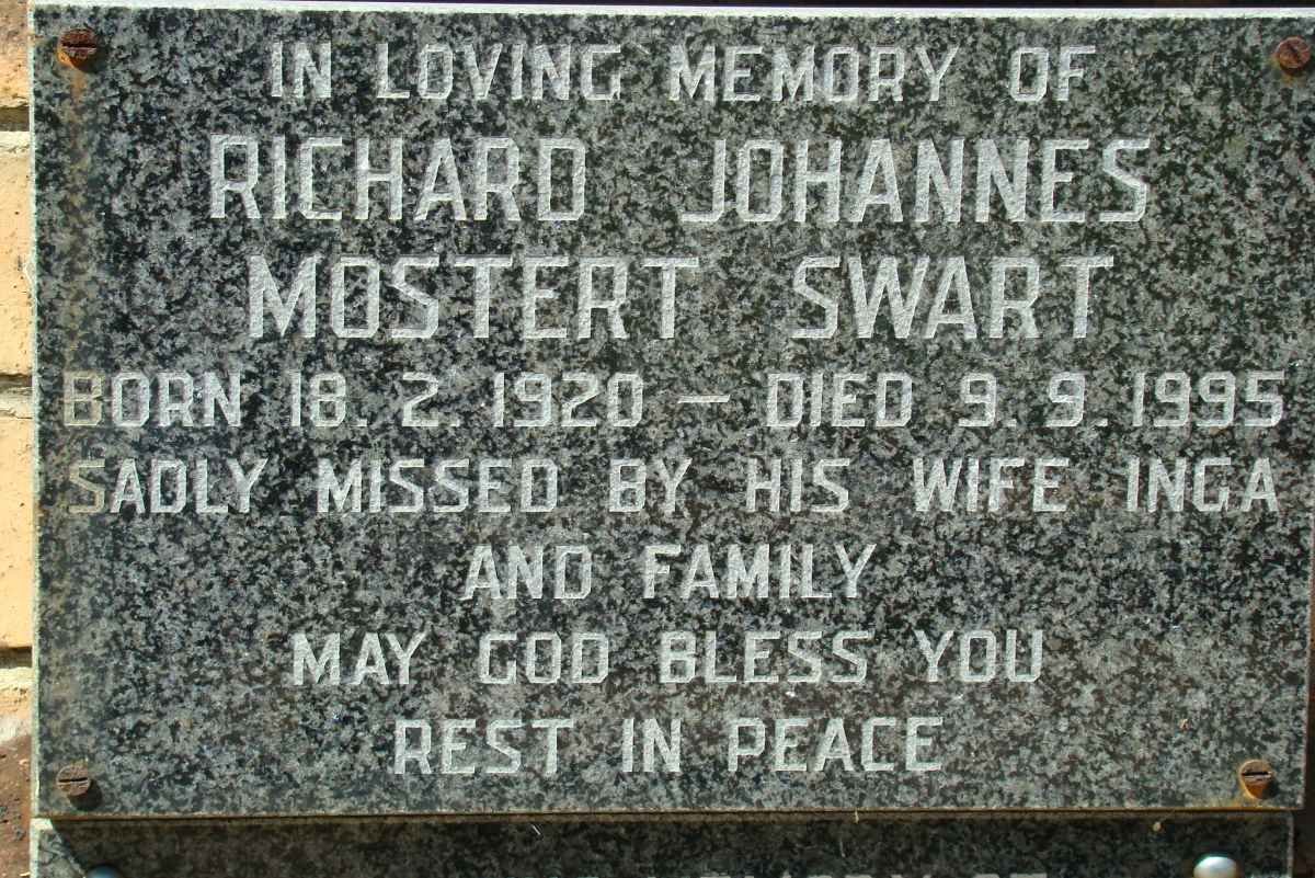 SWART Richard Johannes Mostert 1920-1995