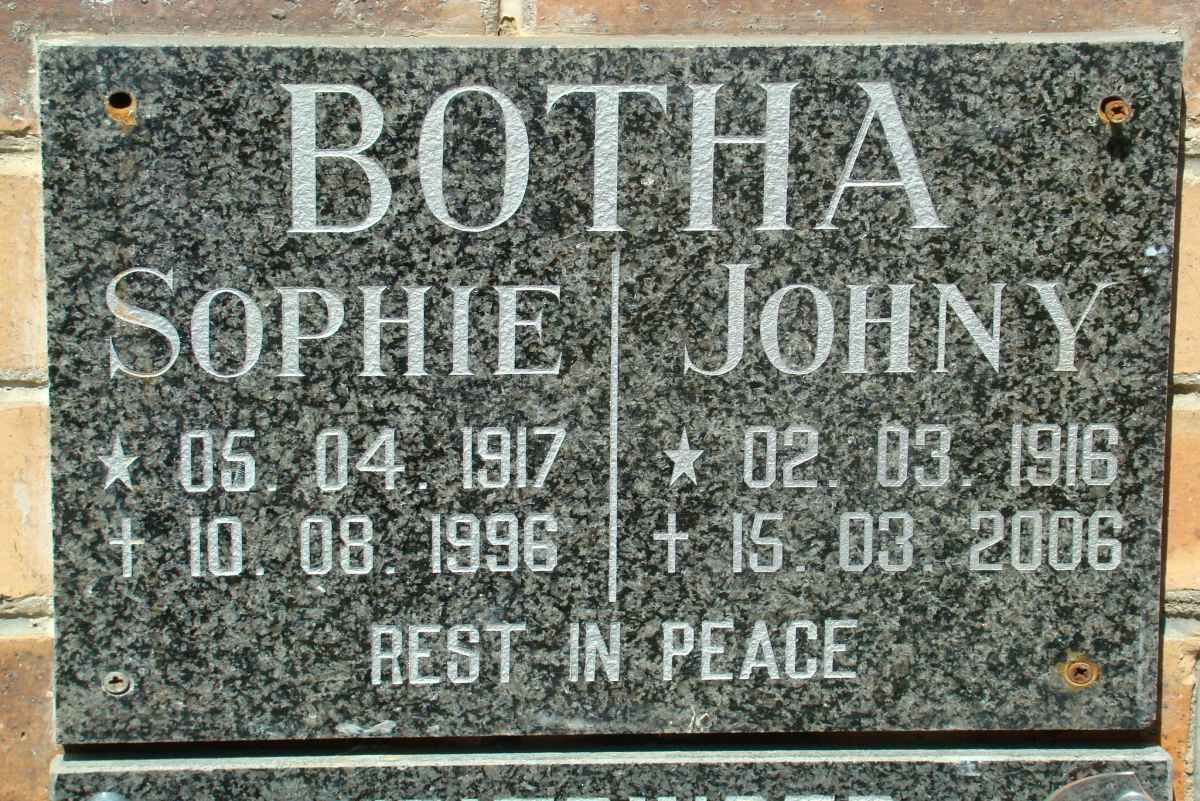 BOTHA Johny 1916-2006 &amp; Sophie 1917-1996