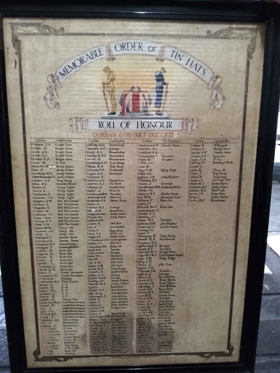 07. MEMORABLE ORDER OF TIN HATS – ROLL OF HONOUR DURBAN AND DISTRICT DUGOUT