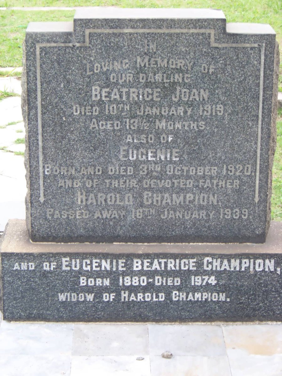 CHAMPION Harold -1939 &amp; Eugenie Beatrice -1974 :: CHAMPTION Beatrice -1919 :: CHAMPION Eugenie -1920
