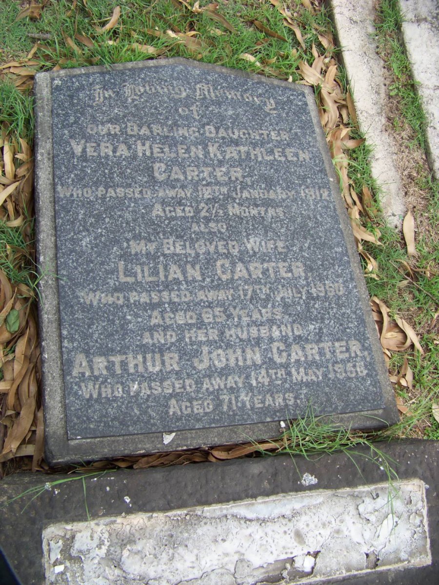 CARTER Arthur John -1956 &amp; Lilian -1950  :: CARTER Vera Helen Kathleen -1912