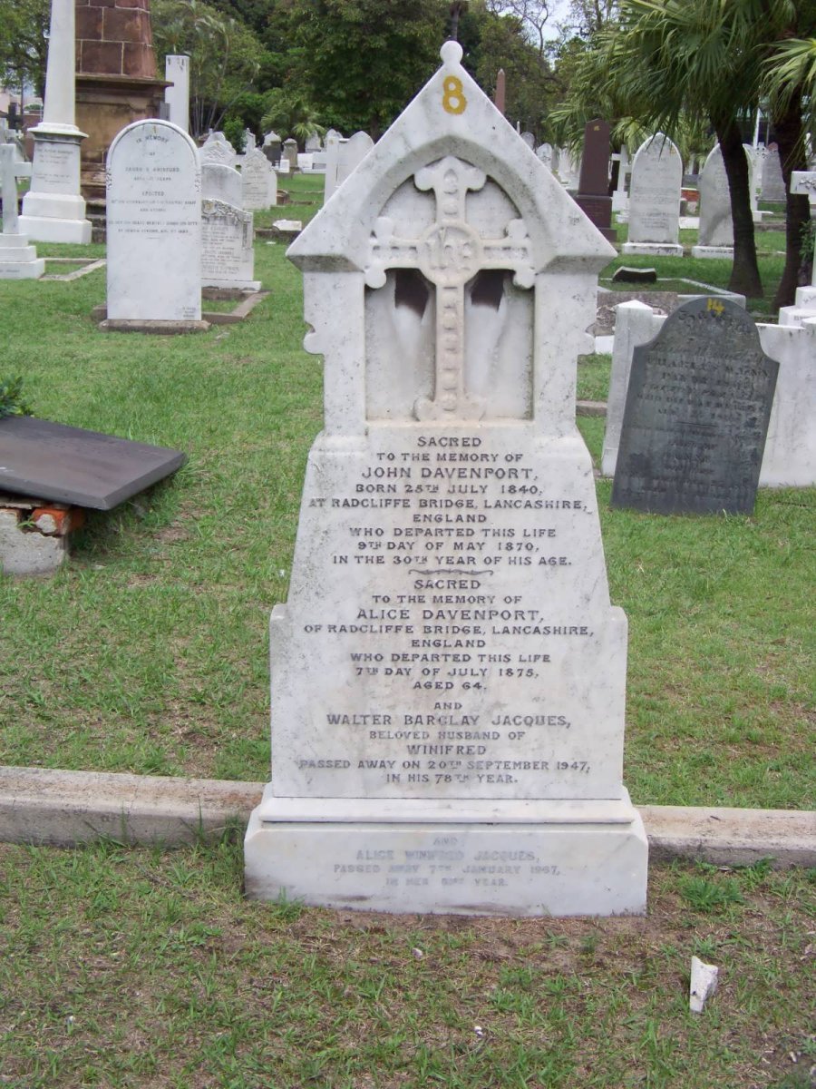 DAVENPORT John 1840-1870 :: DAVENPORT Alice -1875 :: JACQUES Walter Barclay -1947 &amp; Alice Winifred -1967