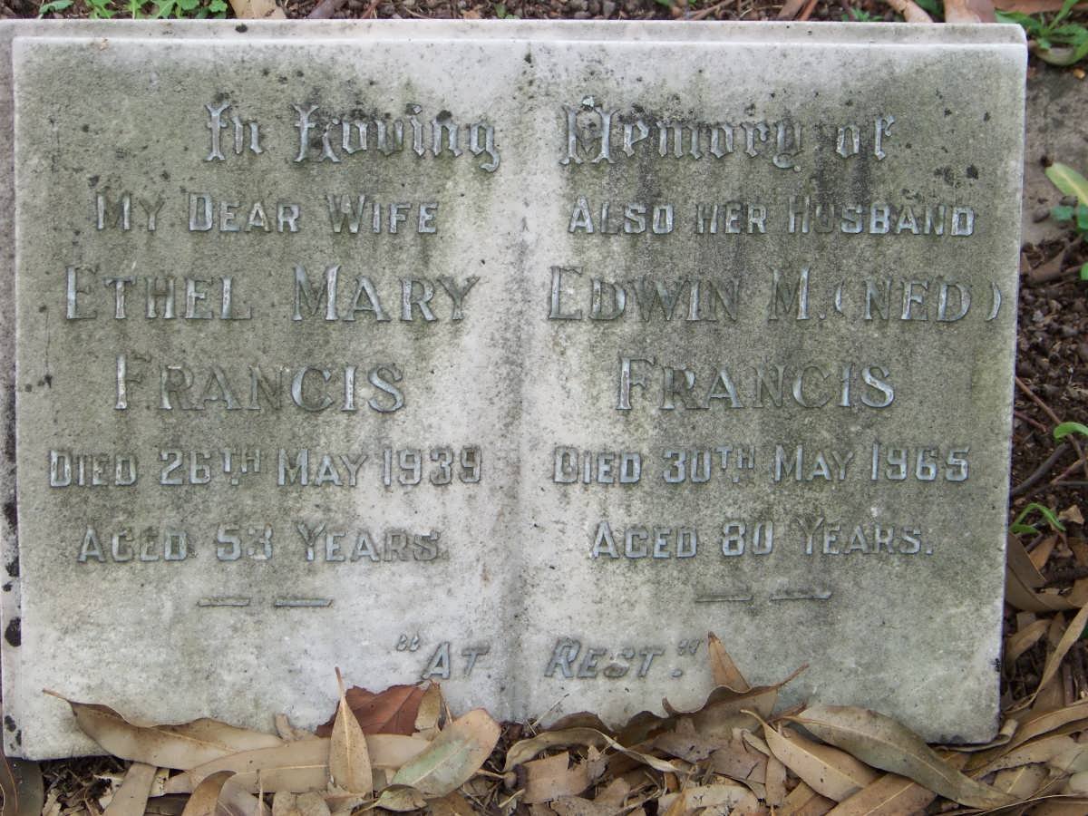FRANCIS Edwin M. -1965 &amp; Ethel Mary -1939