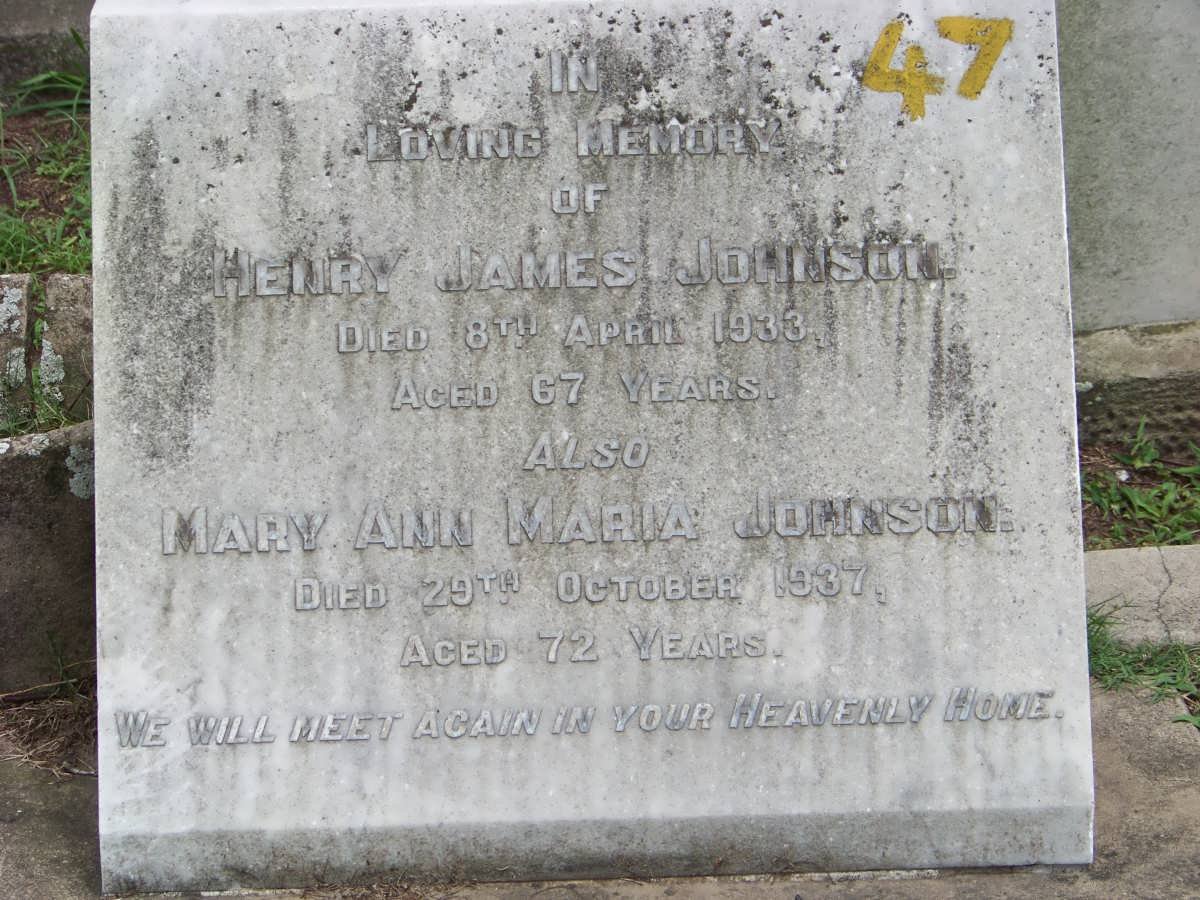 JOHNSON Henry James -1933 &amp; Mary Ann Maria -1937