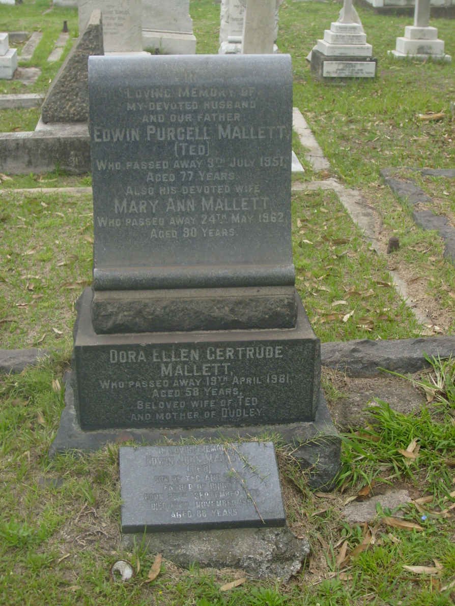 MALLETT Edwin Purcell -1951 &amp; Mary Ann -1962 :: MALLETT Dora Ellen Gertrude -1961:: MALLETT Edwin John