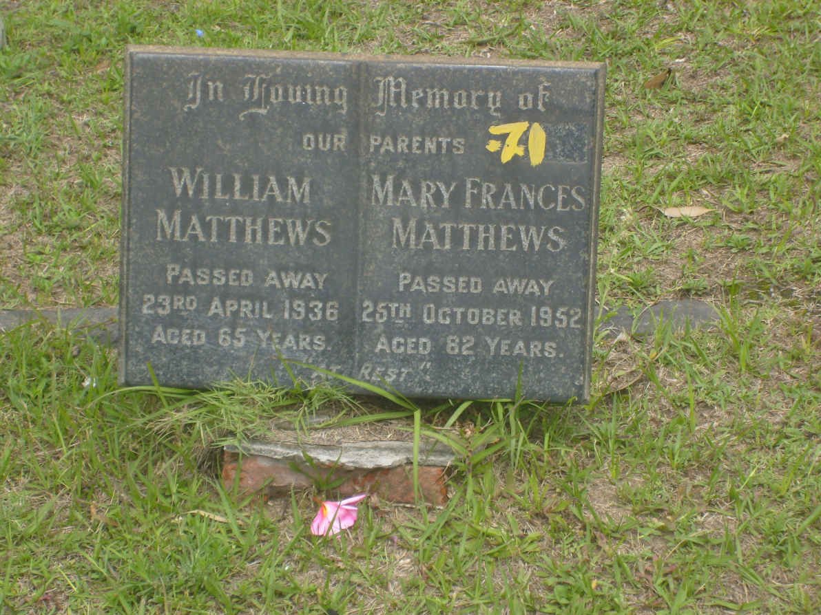 MATTHEWS William -1936 &amp; Mary Frances -1952