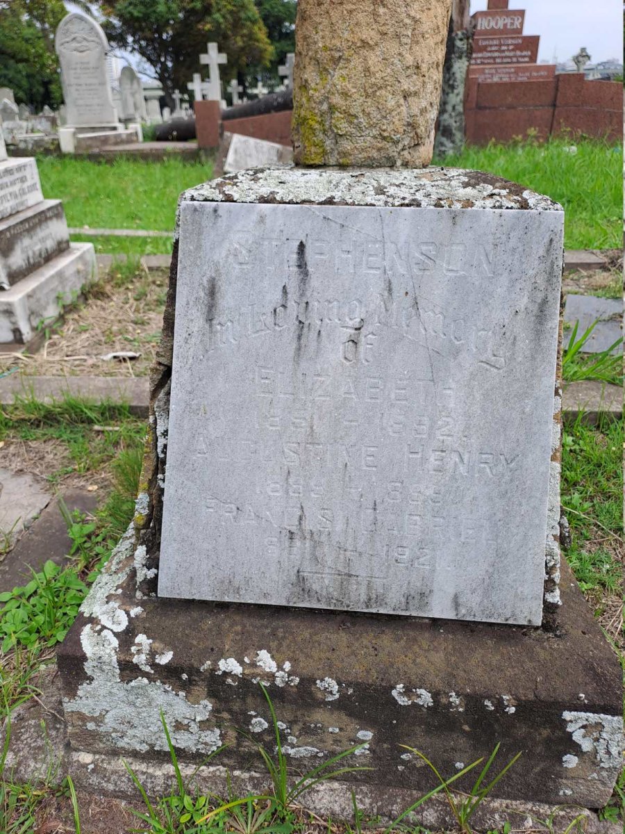 STEPHENSON Elizabeth 1851-18?2 :: STEPHENSON Augustine Henry 18??-18?? :: STEPHENSON Francis Gabriel 188?-1921