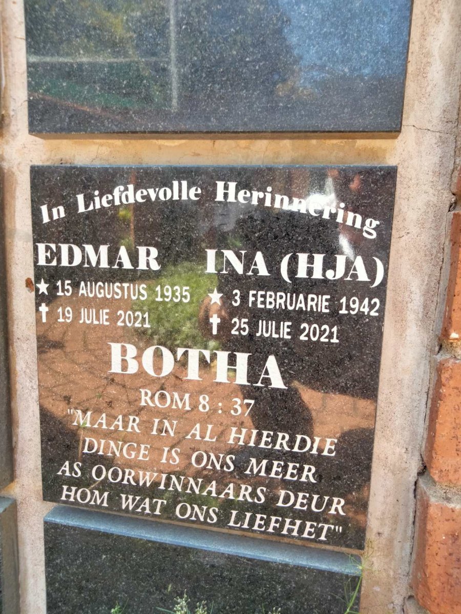 BOTHA Edmar 1935-2021 &amp; H.J.A. 1942-2021