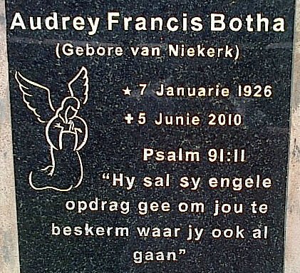 BOTHA Audrey Francis nee VAN NIEKERK 1926-2010
