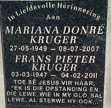 KRUGER Frans Pieter 1947-2011 &amp; Mariana Donré 1949-2007