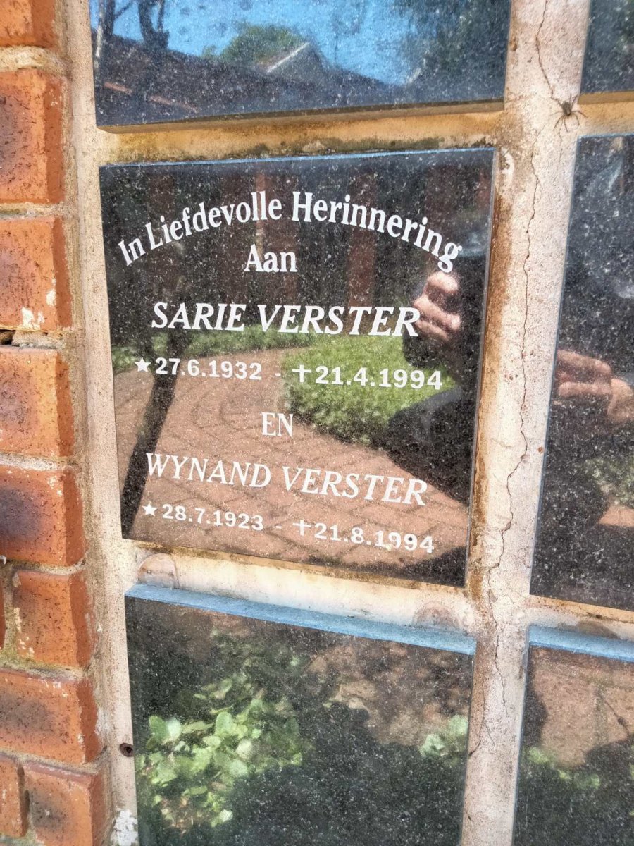 VERSTER Wynand 1923-1994 &amp; Sarie 1932-1994