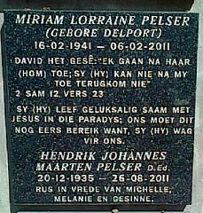 PELSER Hendrik Johannes Maarten 1935-2011 &amp; Miriam Lorraine DELPORT 1941-2011