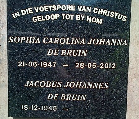 BRUIN Jacobus Johannes, de 1945- &amp; Sophia Carolina Johanna 1947-2012