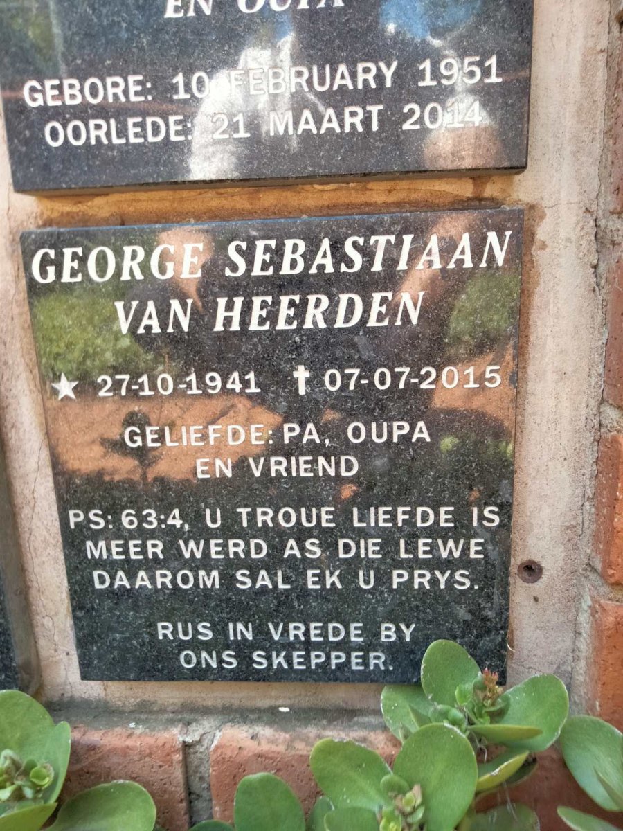 HEERDEN George Sebastiaan, van 1941-2015