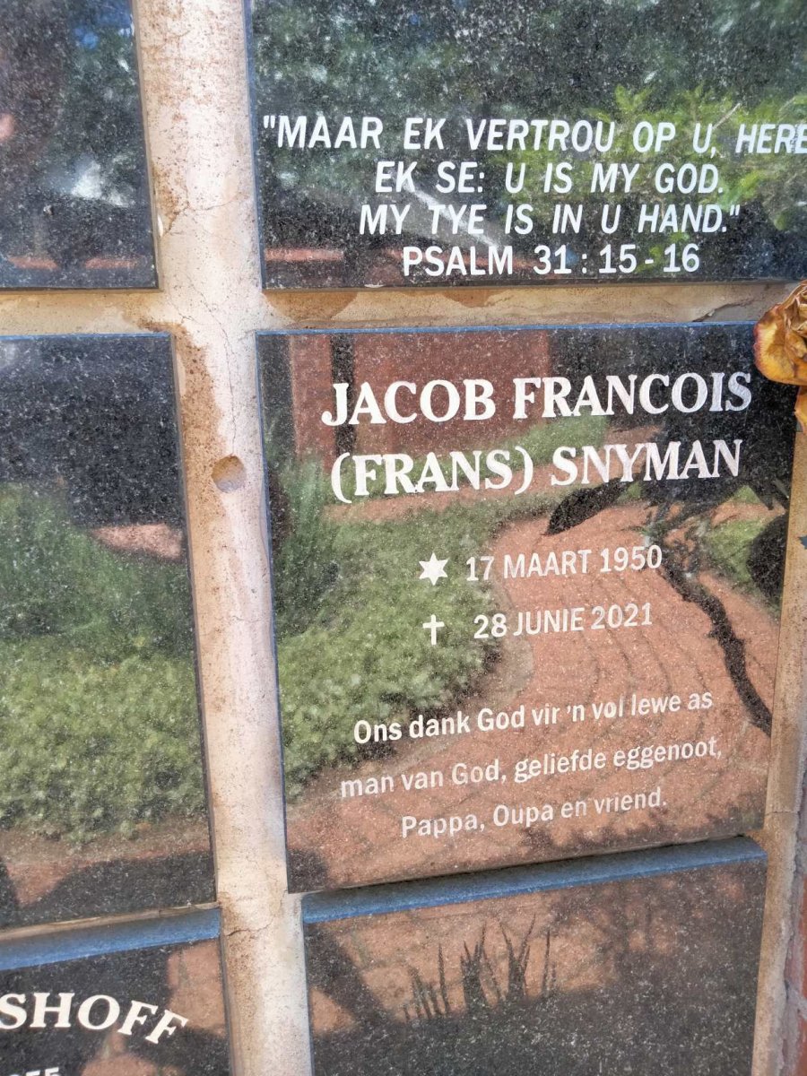 SNYMAN Jacob Francois 1950-2021