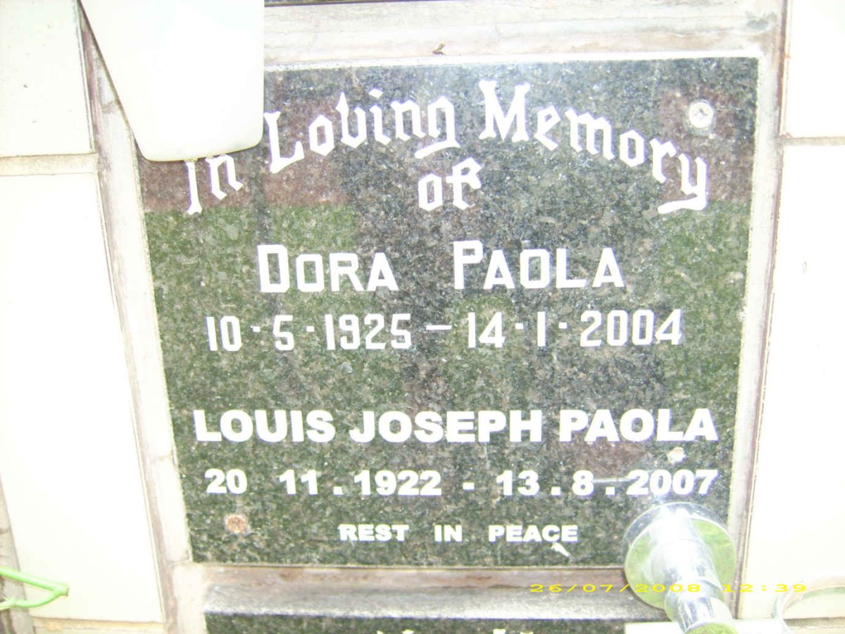 PAOLA Louis Joseph 1922-2007 &amp; Dora SAAD 1925-2004