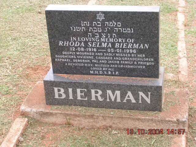 BIERMAN Rhoda Selma 1916-1996