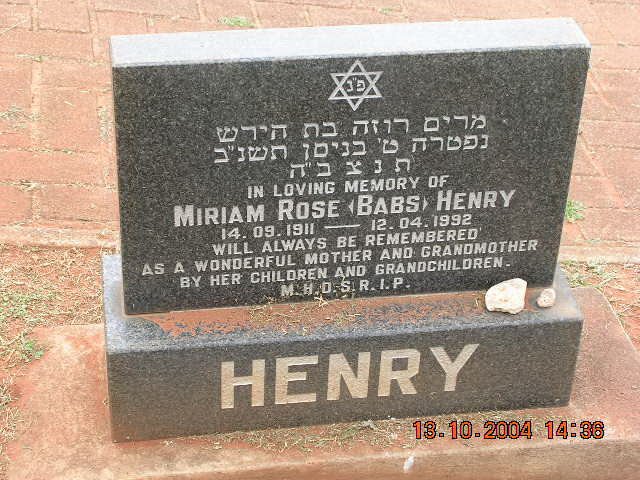HENRY Miriam Rose 1911-1992