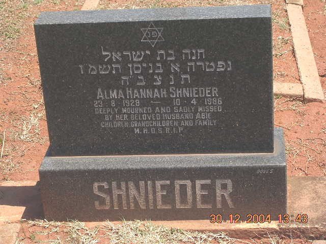 SHNIEDER Alma Hannah 1928-1986
