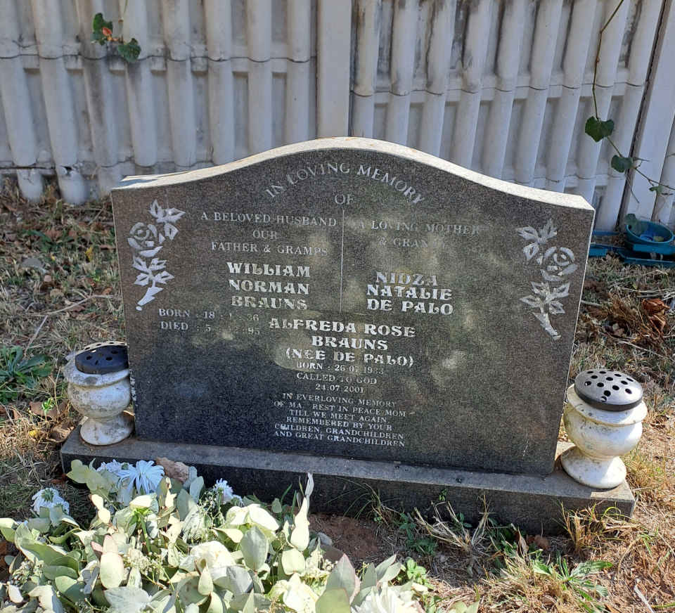 BRAUNS William Norman 1936-1995 :: DE PALO Nidza Natalie :: BRAUNS  Alfreda Rose nee DE PALO 1933-200?