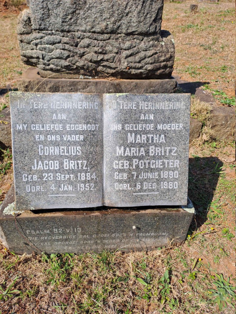 BRITZ Cornelius Jacob 1883-1952 & Martha Maria POTGIETER 1890-1980