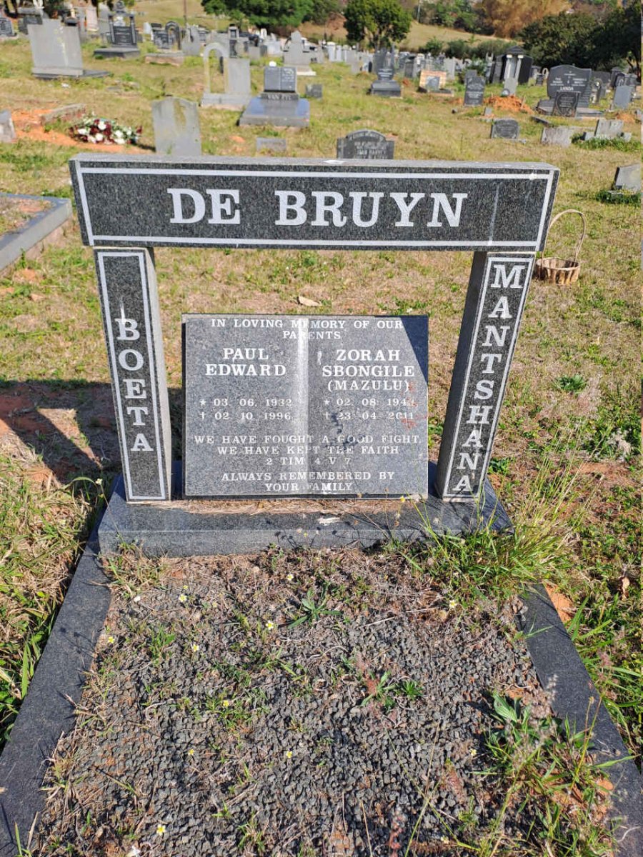 BRUYN Paul Edward, de 1932-1996 & Zorah Sbongile 1940-2011