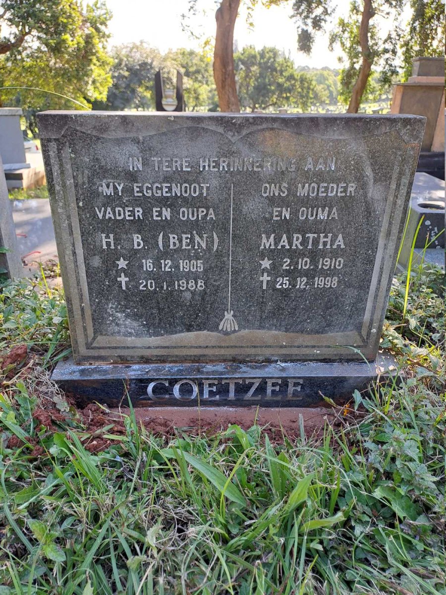 COETZEE H.B. Ben 1905-1988 & Martha 1910-1998