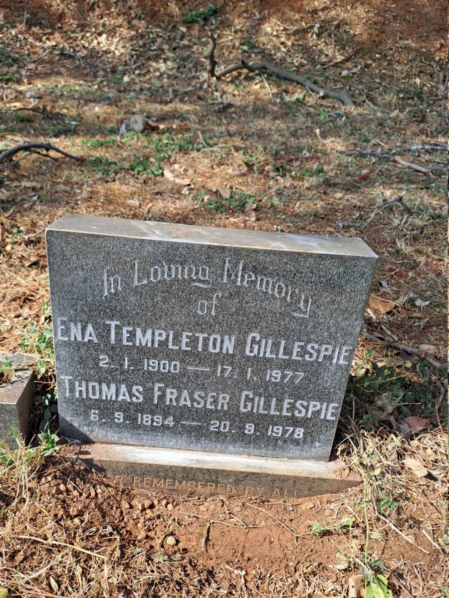 GILLESPIE Thomas Fraser 1894-1978 & Ena Templeton 1900-1977
