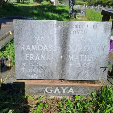 GAYA Ramdass Frank 1924-1995 & Dorothy Matilda 1924-1999