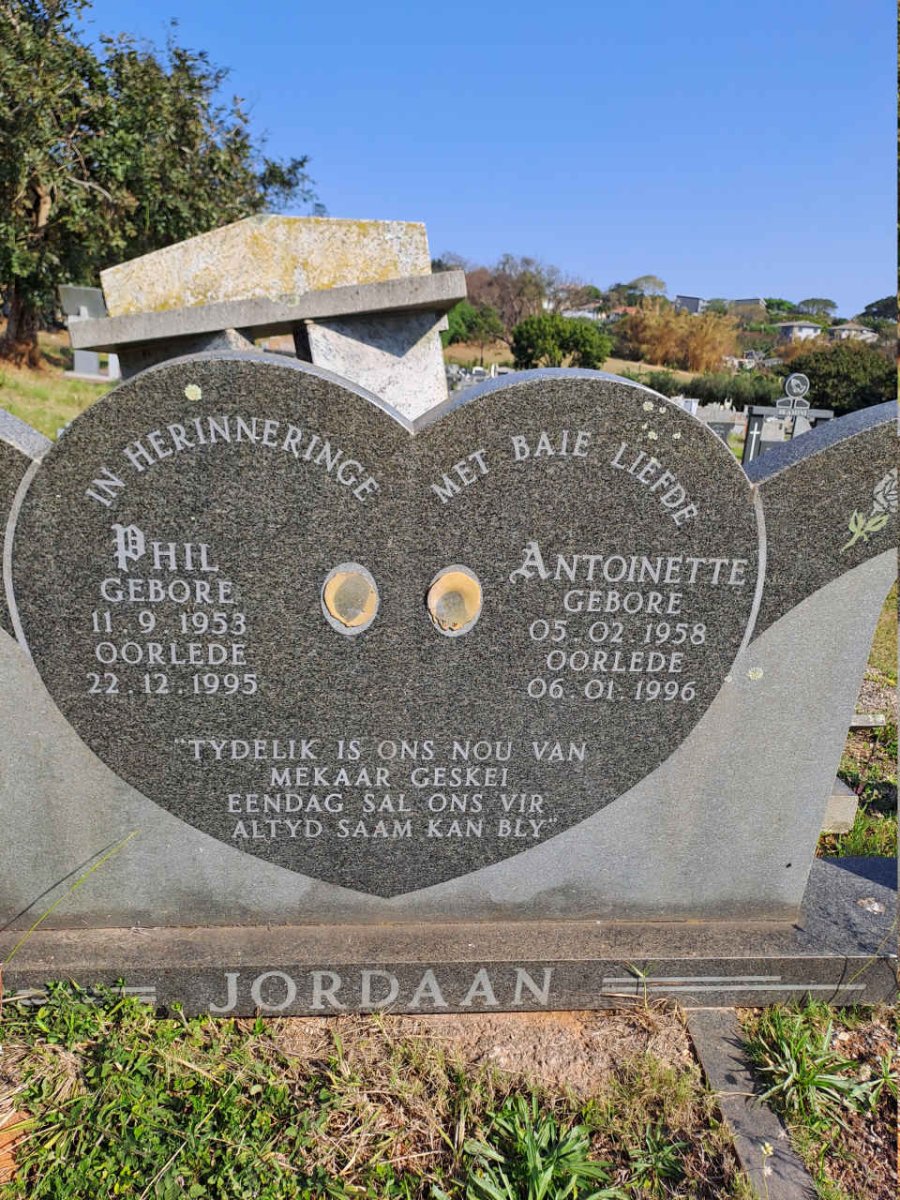 JORDAAN Phil 1958-1995 & Antoinette 1958-1996