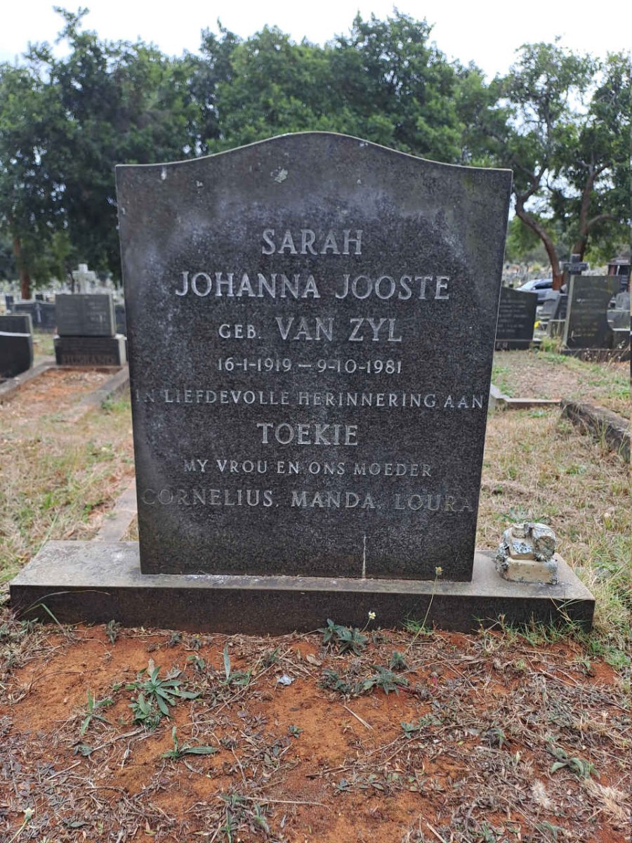 JOOSTE Sarah Johanna nee VAN ZYL 1919-1981