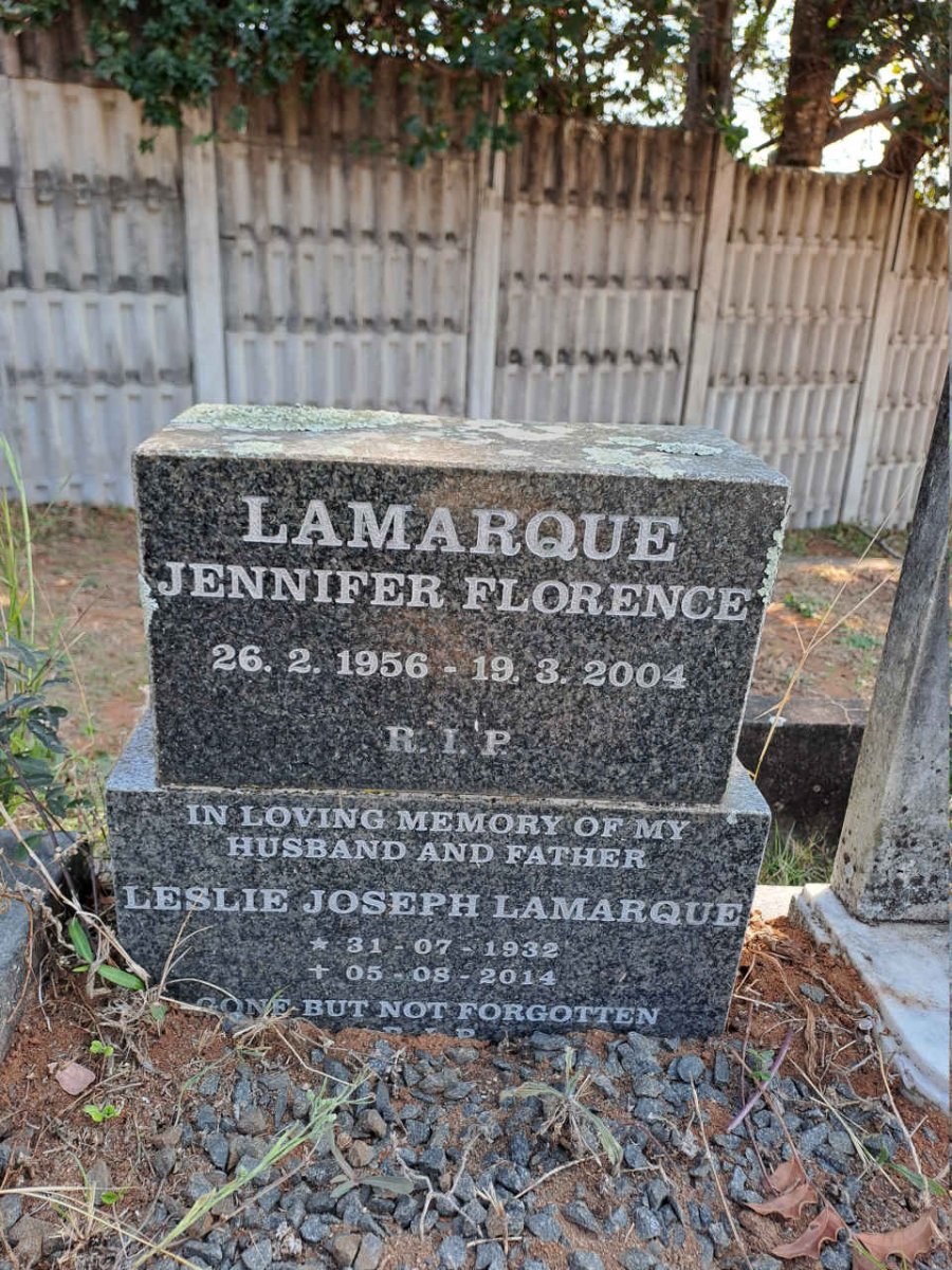 LAMARQUE Leslie Joseph 1932-2014 & Jennifer Florence 1956-2004