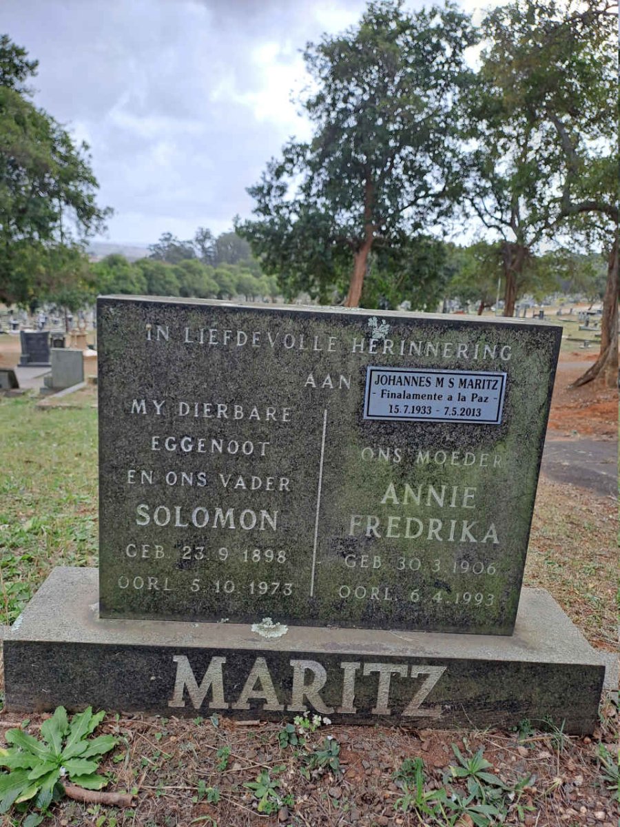 MARITZ Solomon 1898-1973 :: MARITZ Annie Fredricka 1906-1993 :: MARITZ Johannes M.S. 1933-2013