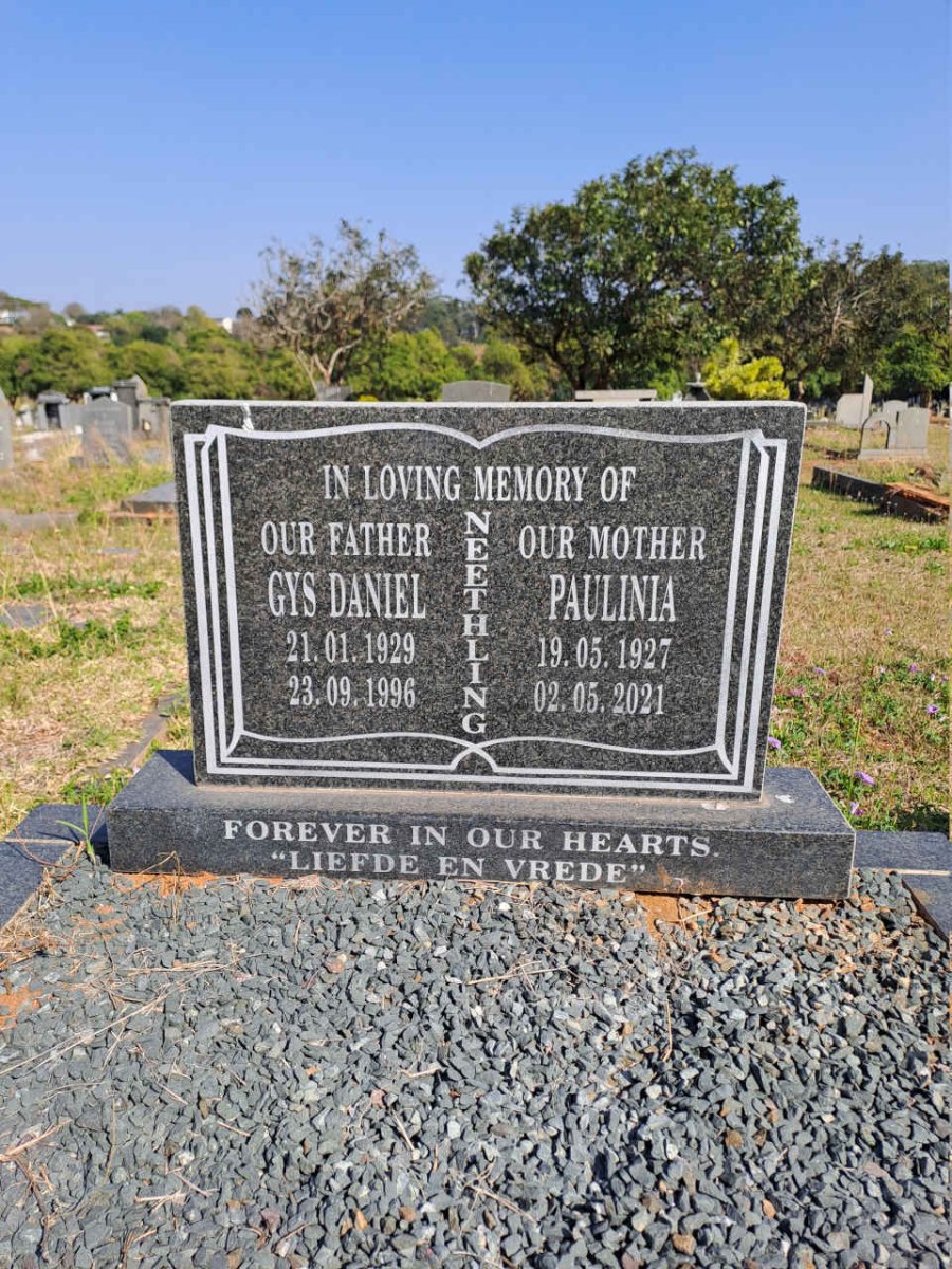 NEETHLING Gys Daniel 1929-1996 & Paulina 1927-2021