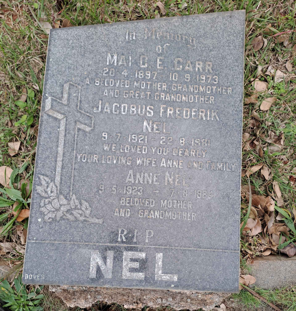 NEL Jacobus Frederik 1921-1981 & Anne 1923-1984 :: CARR Mai C.E. 1897-1973 