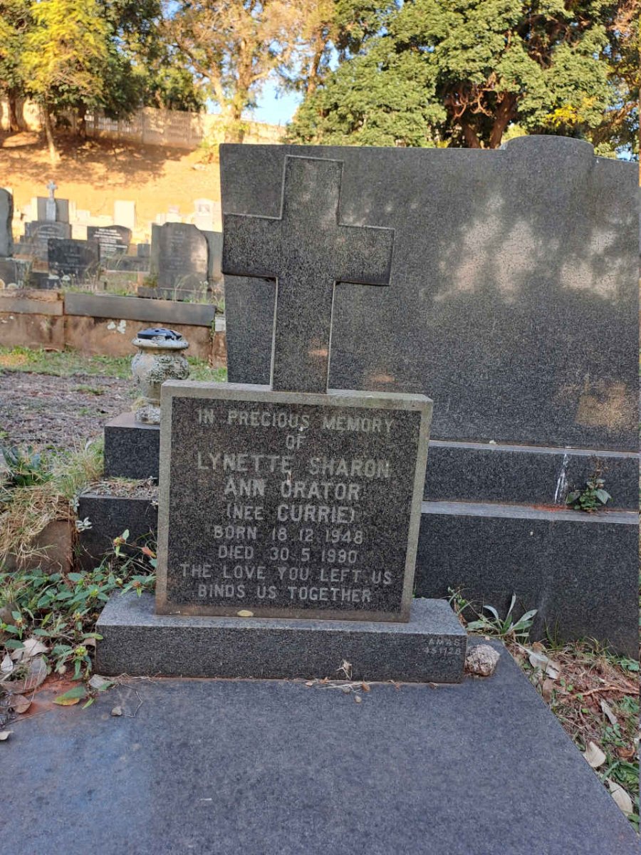 ORATOR Lynette Sharon Ann nee CURRIE 1948-1990