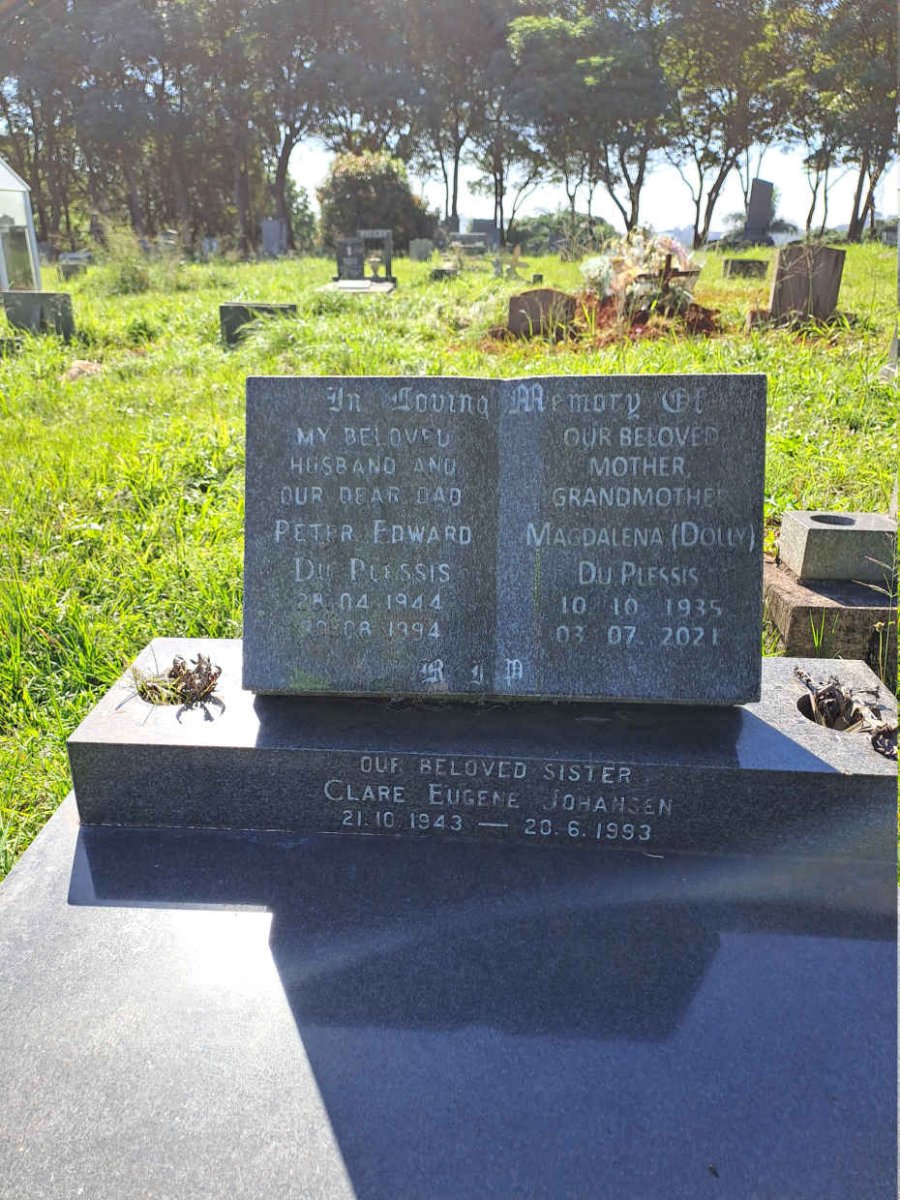PLESSIS Peter Edward, du 1944-1994 & Magdalena 1935-2021 :: JOHANSEN Clare Eugene 1943-1993