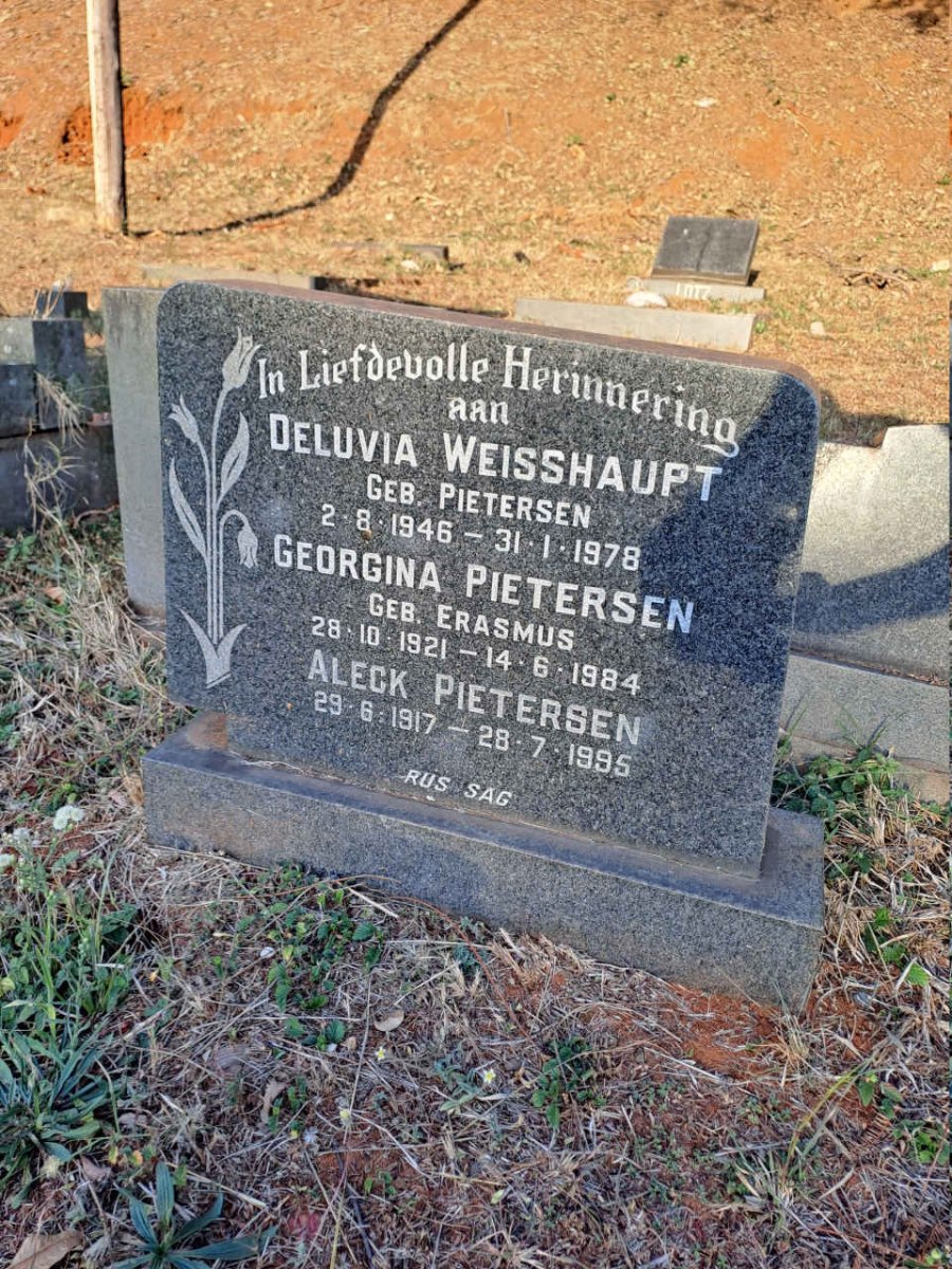 PIETERSEN Aleck 1917-1995 & Georgina ERASMUS 1921-1984 :: WEISSHAUPT Deluvia nee PIETERSEN 1946-1978