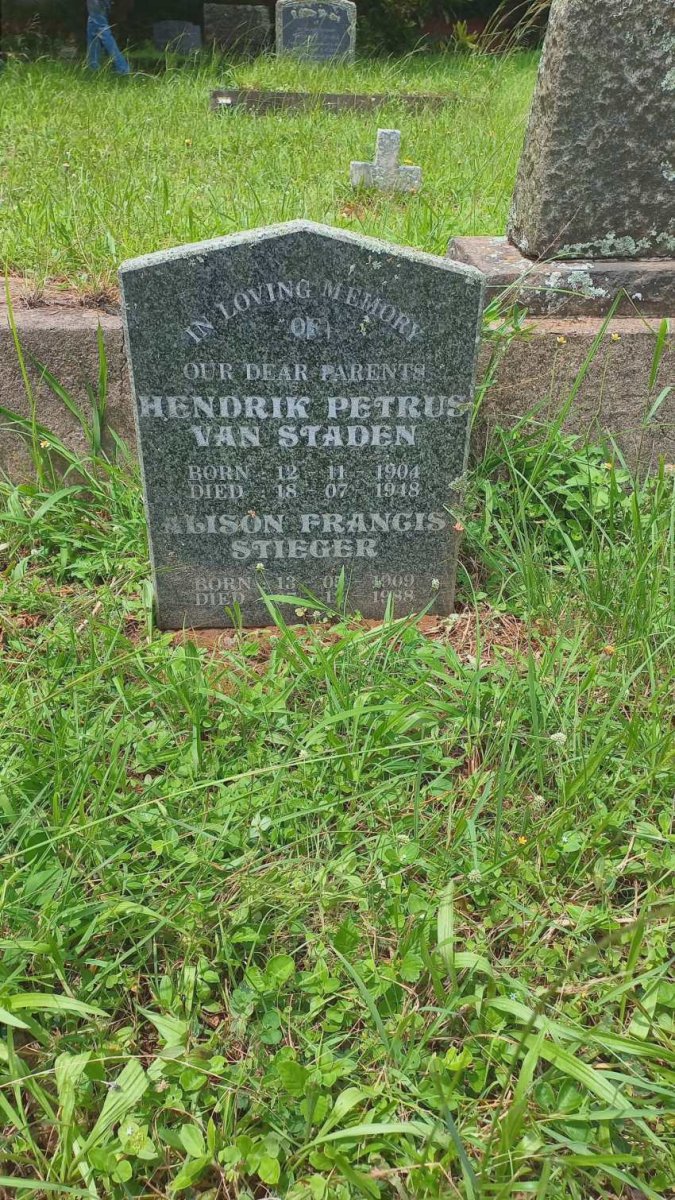 STADEN Hendrik Petrus, van 1904-1948 :: STIEGER Alison Francis 1909-1988