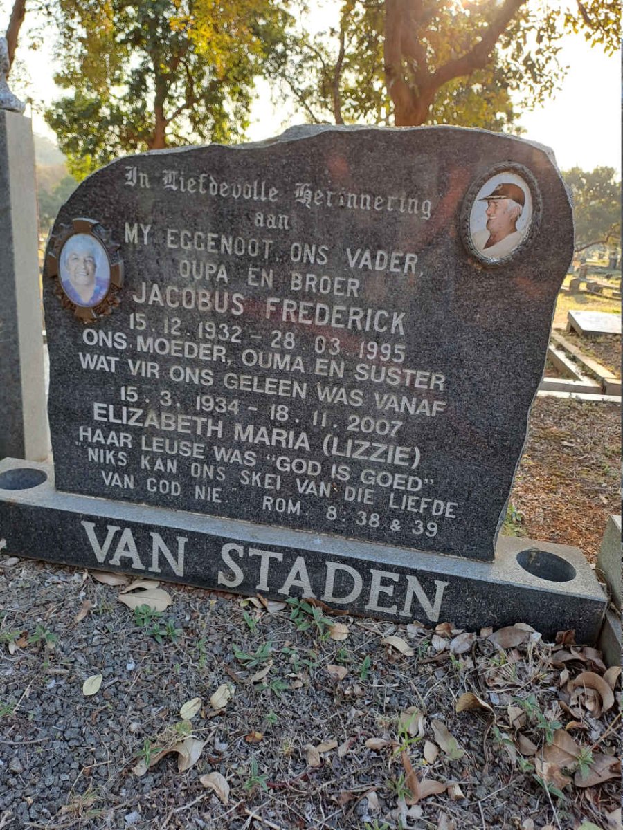 STADEN Jacobus Frederick, van 1932-1995 & Elizabeth Maria 1934-2007